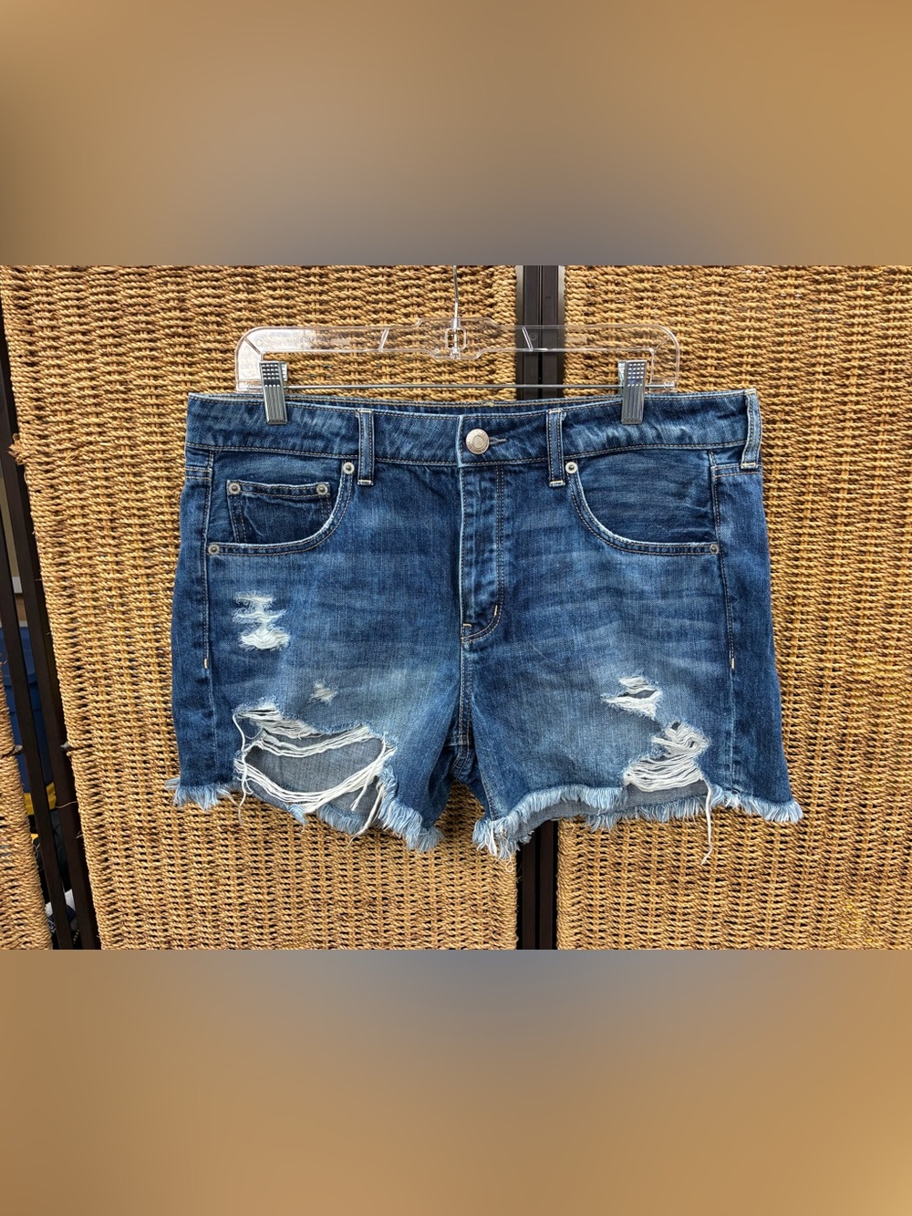 American Eagle Outfitters “Tomgirl Midi” Distressed Denim Shorts – Size 12